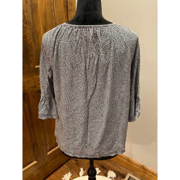 Michael Kors Blouse Size Medium Top Black White Pattern 3/4 Bell Sleeves Casual - Picture 5 of 10